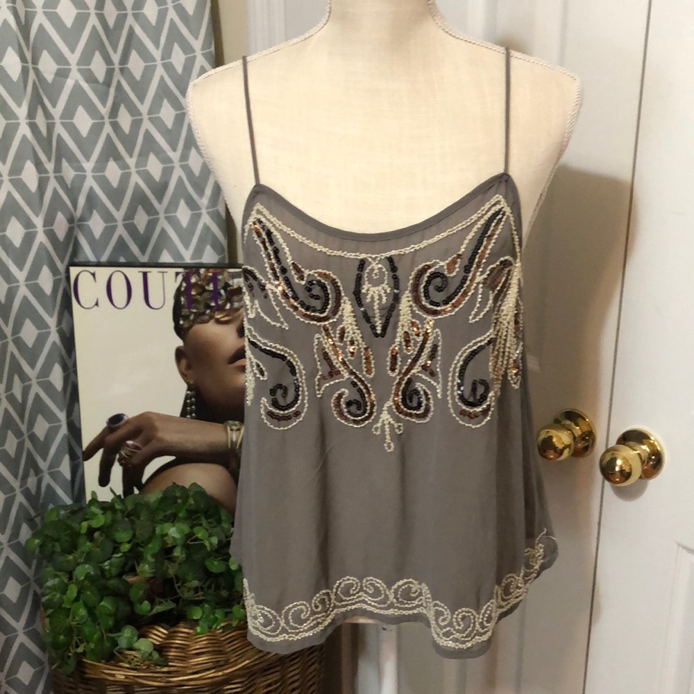 Beautiful Sequined Sheer Grey Top by Foreign Excha